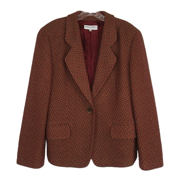 GIORGIO ARMANI Vintage Wool Chevron Single Button Blazer Women’s 44 US Size 10 - Picture 12 of 12